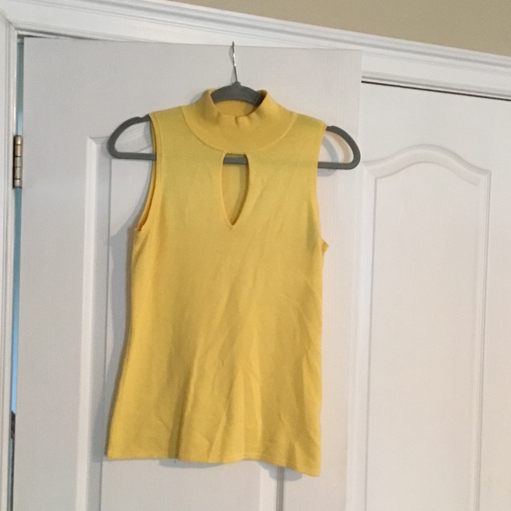 INC International Concepts Yellow Sleeveless Mock Neck Tank with Keyhole
